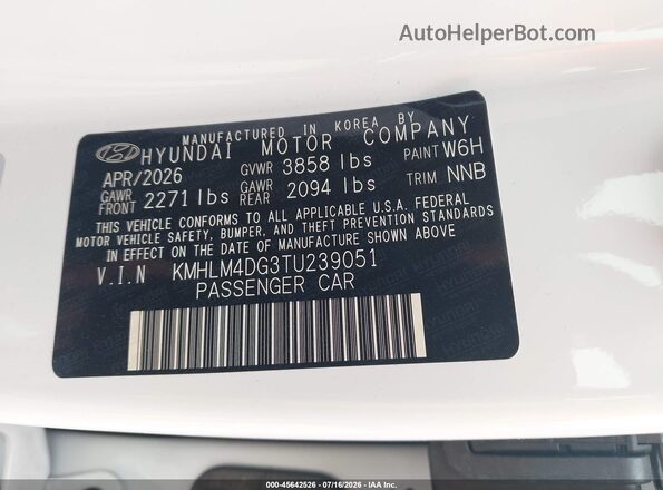 KMHLM4DG3TU239051 2026 HYUNDAI ELANTRA White ძრავის განყოფილების ხედი