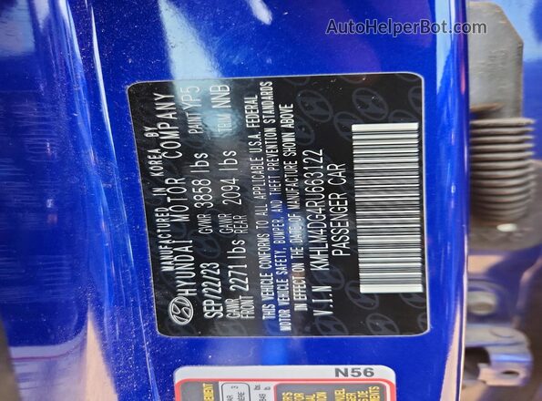 KMHLM4DG4RU663122 2024 HYUNDAI ELANTRA Blue Vista de la etiqueta del VIN