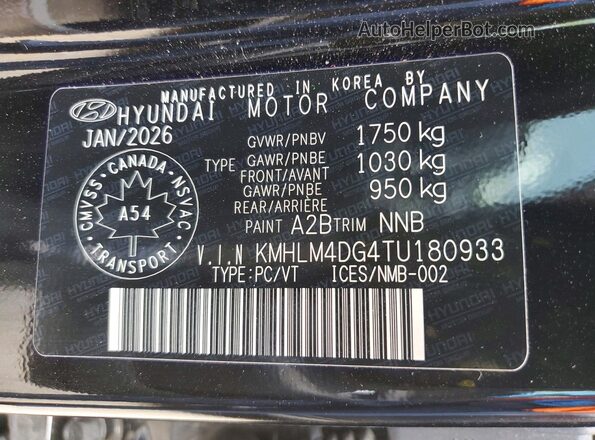 KMHLM4DG4TU180933 2026 HYUNDAI ELANTRA Black Vista de la etiqueta del VIN