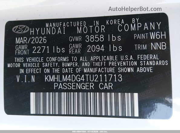 KMHLM4DG4TU211713 2026 HYUNDAI ELANTRA Белый Вид подкапотного пространства