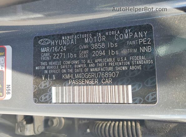 KMHLM4DG6RU768907 2024 HYUNDAI ELANTRA Gray ძრავის განყოფილების ხედი