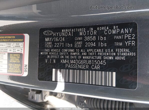 KMHLM4DG6RU815045 2024 HYUNDAI ELANTRA Серый Вид подкапотного пространства