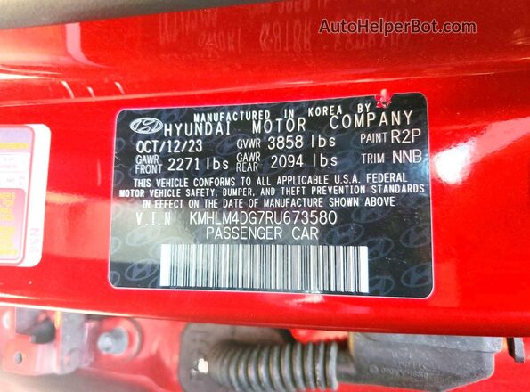 KMHLM4DG7RU673580 2024 HYUNDAI ELANTRA Red Widok naklejki z numerem VIN
