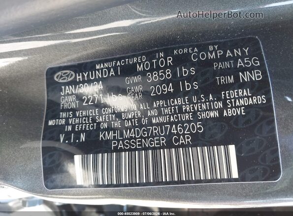 KMHLM4DG7RU746205 2024 HYUNDAI ELANTRA Gray Widok komory silnika