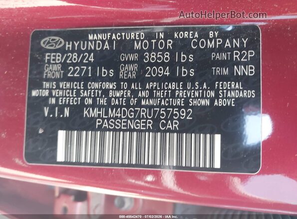 KMHLM4DG7RU757592 2024 HYUNDAI ELANTRA Красный Вид подкапотного пространства