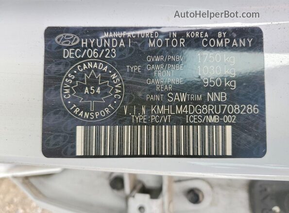 KMHLM4DG8RU708286 2024 HYUNDAI ELANTRA White Vista de la etiqueta del VIN