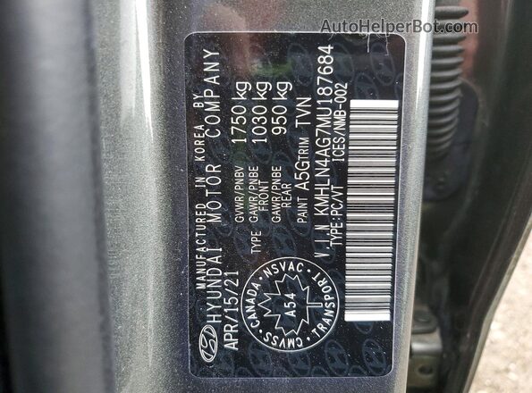KMHLN4AG7MU187684 2021 HYUNDAI ELANTRA Черный Вид наклейки с VIN-кодом