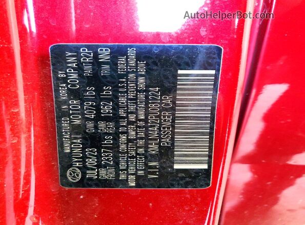 KMHLN4AJ2PU081224 2023 HYUNDAI ELANTRA Red VIN კოდის სტიკერის ხედი