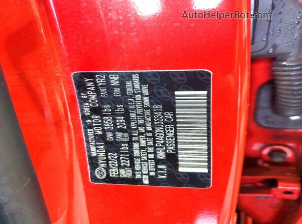KMHLP4AG0NU333418 2022 HYUNDAI ELANTRA Red VIN կոդի պիտակի տեսք