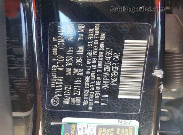 KMHLP4AG3NU240697 2022 HYUNDAI ELANTRA Black Շարժիչի բաժամունքի տեսք