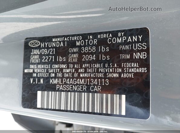 KMHLP4AG4MU134113 2021 HYUNDAI ELANTRA Blue Շարժիչի բաժամունքի տեսք