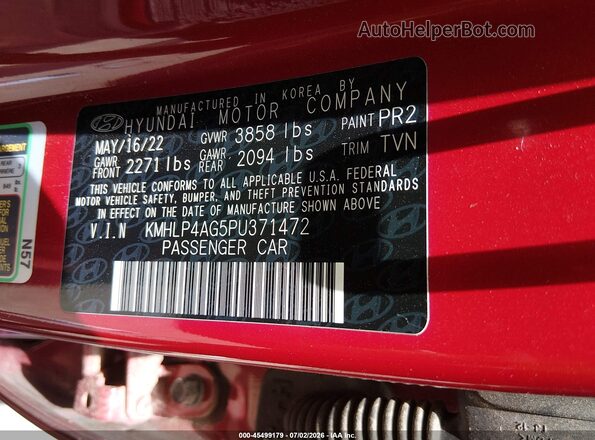 KMHLP4AG5PU371472 2023 HYUNDAI ELANTRA Red ძრავის განყოფილების ხედი