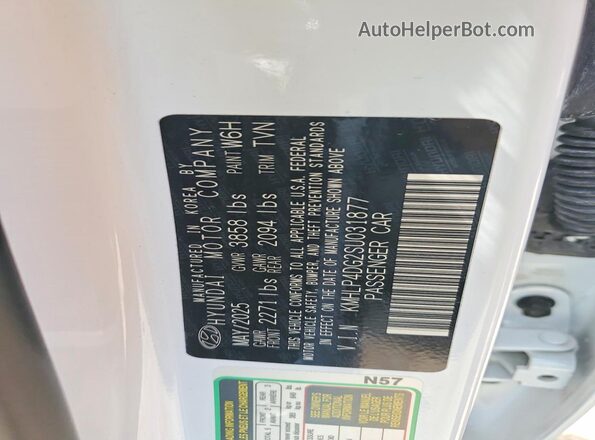 KMHLP4DG2SU031877 2025 HYUNDAI ELANTRA White Engine compartment view
