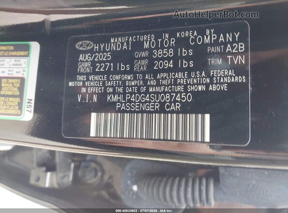 KMHLP4DG4SU087450 2025 HYUNDAI ELANTRA Black Widok komory silnika