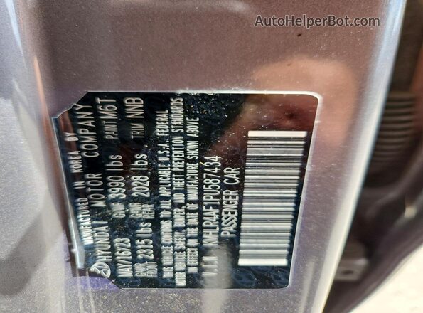 KMHLR4AF1PU587434 2023 HYUNDAI ELANTRA Gray Vista de la etiqueta del VIN
