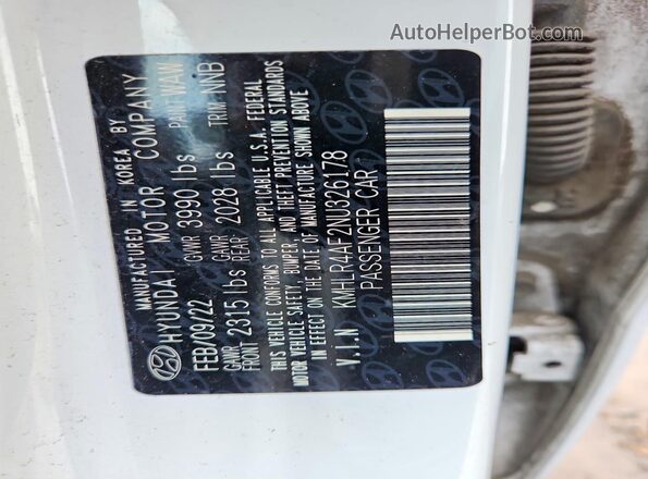 KMHLR4AF2NU326178 2022 HYUNDAI ELANTRA White Շարժիչի բաժամունքի տեսք