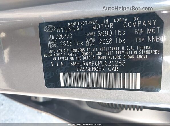 KMHLR4AF6PU621285 2023 HYUNDAI ELANTRA Silver ძრავის განყოფილების ხედი