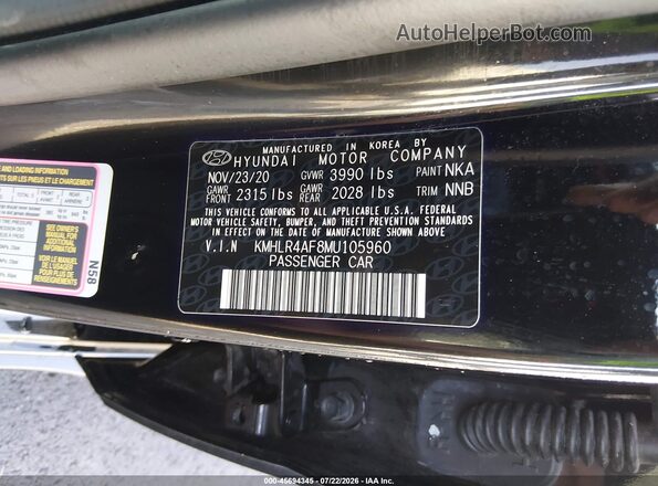 KMHLR4AF8MU105960 2021 HYUNDAI ELANTRA Black ძრავის განყოფილების ხედი