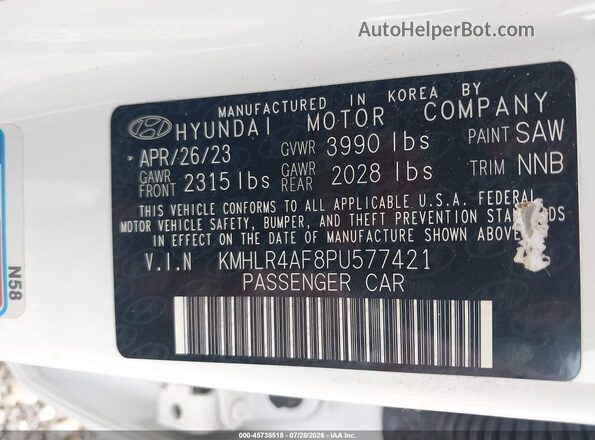 KMHLR4AF8PU577421 2023 HYUNDAI ELANTRA White Vista del compartimento del motor