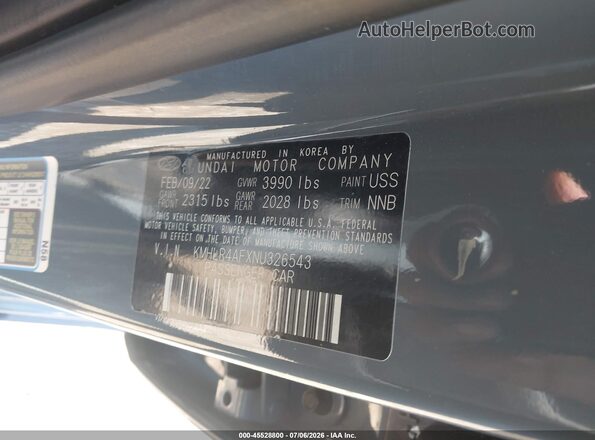 KMHLR4AFXNU326543 2022 HYUNDAI ELANTRA Gray Вид підкапотного простору