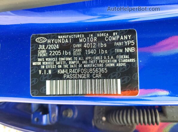 KMHLR4DF0SU856365 2025 HYUNDAI ELANTRA Blue Շարժիչի բաժամունքի տեսք