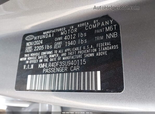 KMHLR4DF3SU940115 2025 HYUNDAI ELANTRA Gray Vista del compartimento del motor