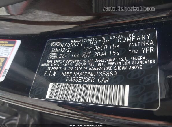 KMHLS4AG0MU135869 2021 HYUNDAI ELANTRA Black Widok komory silnika