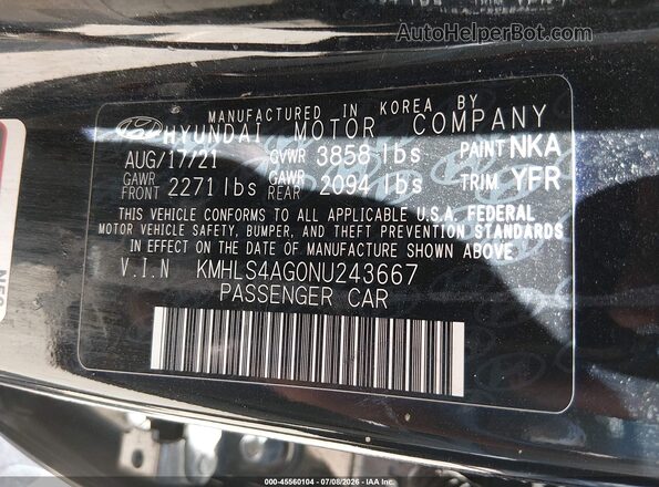 KMHLS4AG0NU243667 2022 HYUNDAI ELANTRA Black Vista del compartimento del motor
