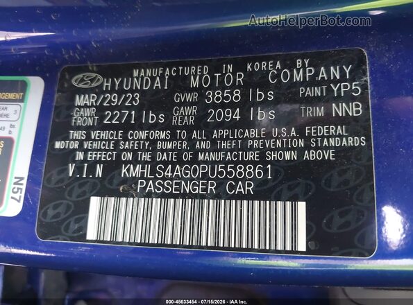 KMHLS4AG0PU558861 2023 HYUNDAI ELANTRA Blue Widok komory silnika