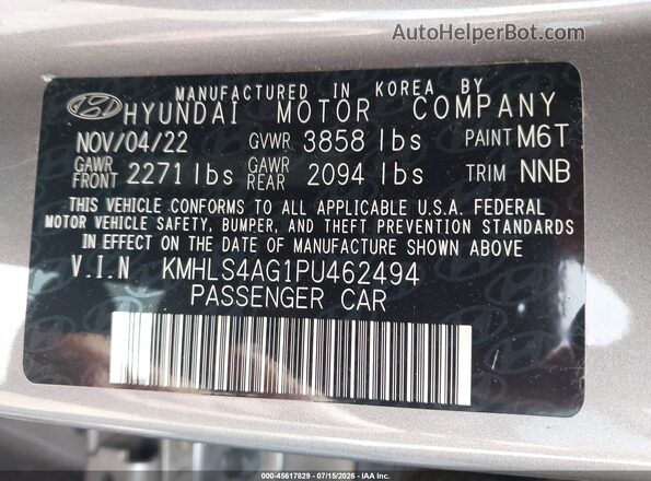 KMHLS4AG1PU462494 2023 HYUNDAI ELANTRA Gray Вид підкапотного простору