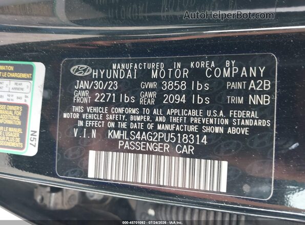 KMHLS4AG2PU518314 2023 HYUNDAI ELANTRA Black Vista del compartimento del motor