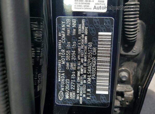 KMHLS4AG2PU551748 2023 HYUNDAI ELANTRA Black Widok komory silnika
