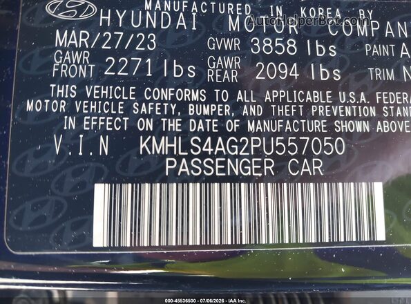 KMHLS4AG2PU557050 2023 HYUNDAI ELANTRA Black Շարժիչի բաժամունքի տեսք