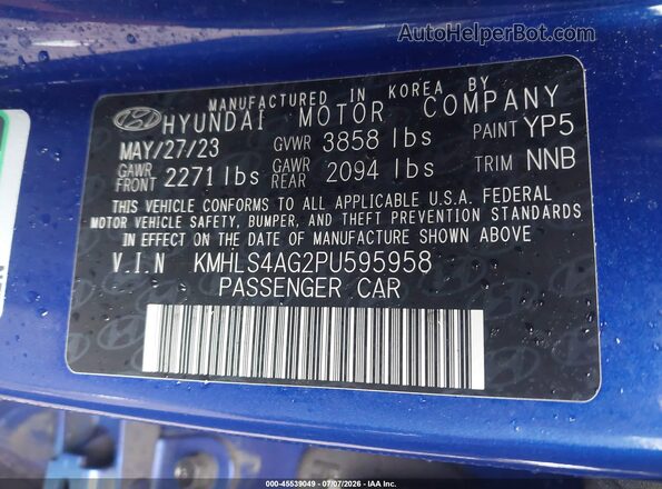 KMHLS4AG2PU595958 2023 HYUNDAI ELANTRA Blue Engine compartment view
