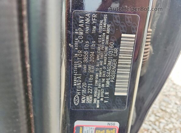 KMHLS4AG3MU103160 2021 HYUNDAI ELANTRA Black ძრავის განყოფილების ხედი