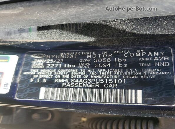 KMHLS4AG3PU515101 2023 HYUNDAI ELANTRA Черный Вид наклейки с VIN-кодом