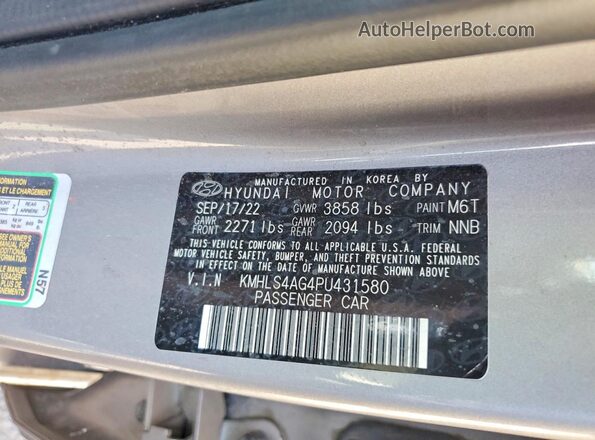KMHLS4AG4PU431580 2023 HYUNDAI ELANTRA Gray VIN sticker view
