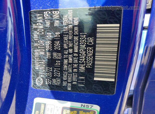 KMHLS4AG4PU439341 2023 HYUNDAI ELANTRA Blue Widok naklejki z numerem VIN