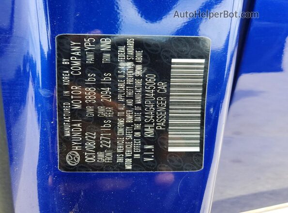 KMHLS4AG4PU445060 2023 HYUNDAI ELANTRA Blue Widok naklejki z numerem VIN