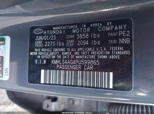 KMHLS4AG4PU599865 2023 HYUNDAI ELANTRA Gray ძრავის განყოფილების ხედი