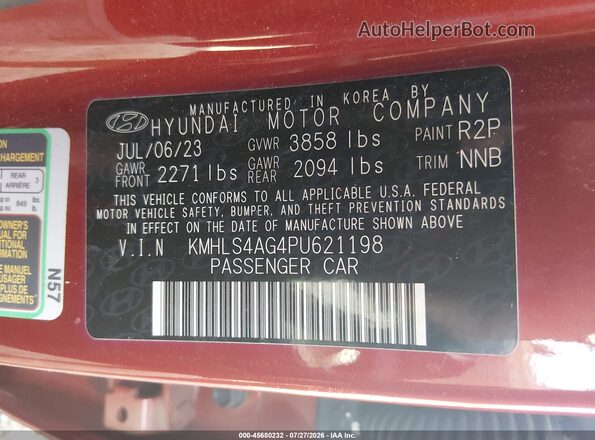KMHLS4AG4PU621198 2023 HYUNDAI ELANTRA Red Вид підкапотного простору
