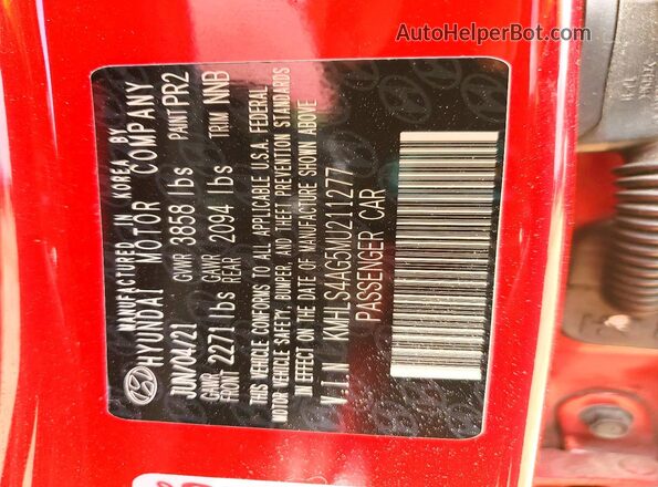 KMHLS4AG5MU211277 2021 HYUNDAI ELANTRA Red Շարժիչի բաժամունքի տեսք
