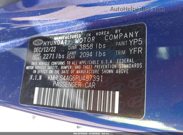 KMHLS4AG6PU487391 2023 HYUNDAI ELANTRA Blue Vista del compartimento del motor