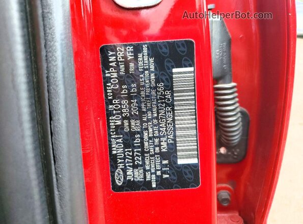 KMHLS4AG7NU217566 2022 HYUNDAI ELANTRA Red Widok komory silnika