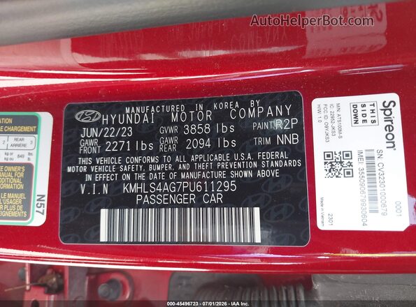KMHLS4AG7PU611295 2023 HYUNDAI ELANTRA Red ძრავის განყოფილების ხედი