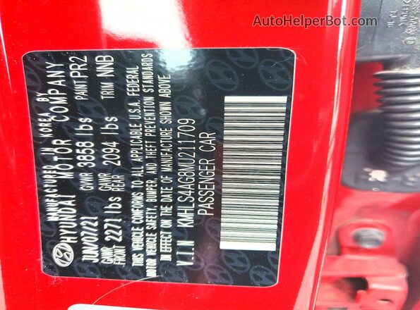 KMHLS4AG8MU211709 2021 HYUNDAI ELANTRA Красный Вид подкапотного пространства