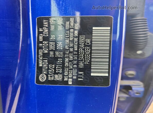 KMHLS4AG9PU449931 2023 HYUNDAI ELANTRA Blue VIN კოდის სტიკერის ხედი