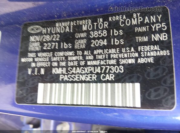 KMHLS4AGXPU477303 2023 HYUNDAI ELANTRA Blue Vista del compartimento del motor