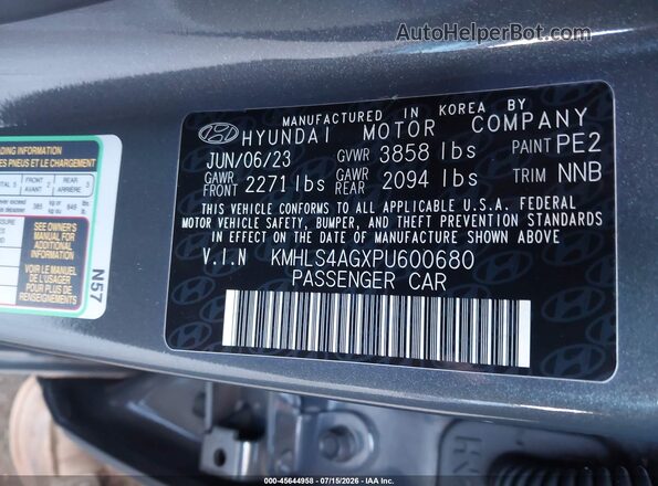 KMHLS4AGXPU600680 2023 HYUNDAI ELANTRA Gray Widok komory silnika