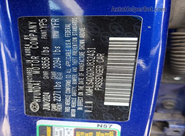 KMHLS4DG0RU832431 2024 HYUNDAI ELANTRA Blue VIN կոդի պիտակի տեսք